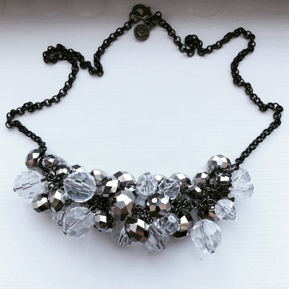 Gunmetal & silver baubles bib necklace - Picture 1 of 6